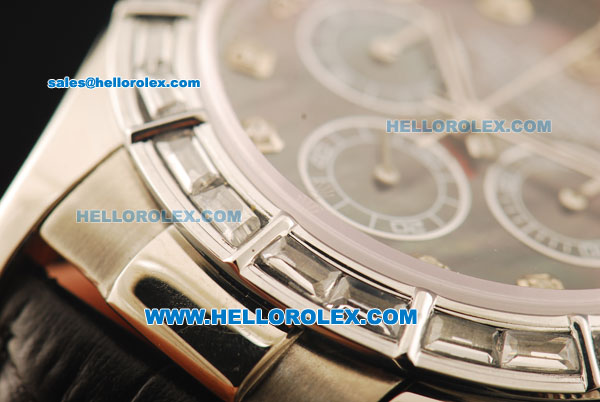Rolex Daytona Chronograph Swiss Valjoux 7750 Automatic Movement Steel Case with Diamond Markers and Bezel-Black Leather Strap - Click Image to Close